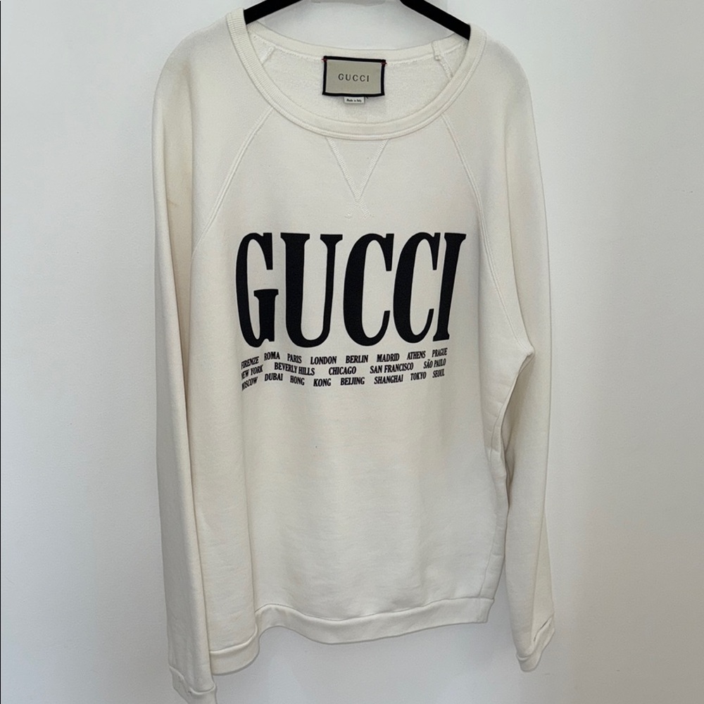 Gucci White Crewneck Sweater with Bold Logo
